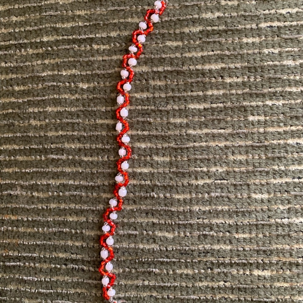 Elegant Red and White Beaded Bracelet